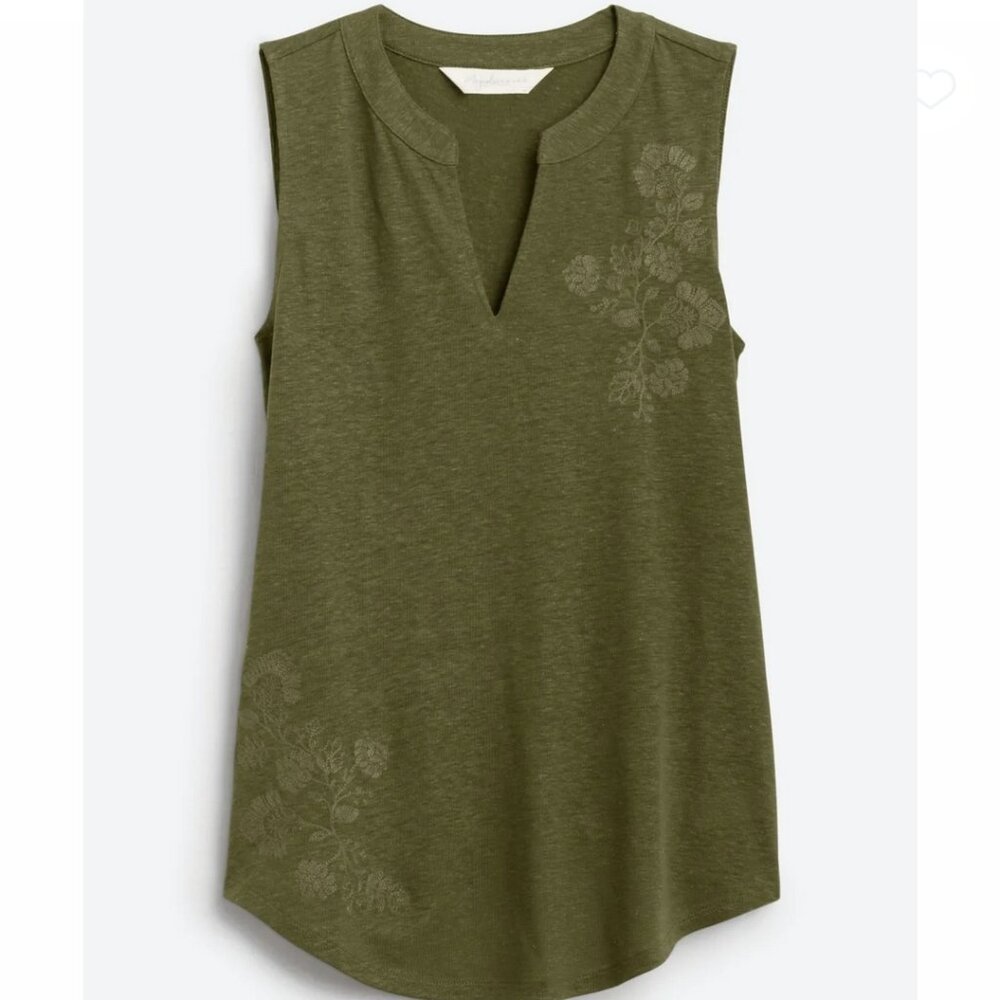 Market & Spruce Elisabeth Embroidered Linen Blend Knit Top
